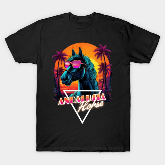 Retro Wave Andalusia Horse Vibes T-Shirt by Miami Neon Designs